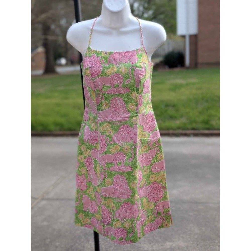 Lilly Pulitzer Lion Print‎ Sundress Size 6 Pink Green Jungle Novelty Shift Dress